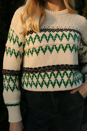 Aztec Sweater, Green/Cream