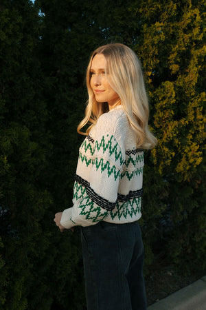 Aztec Sweater, Green/Cream