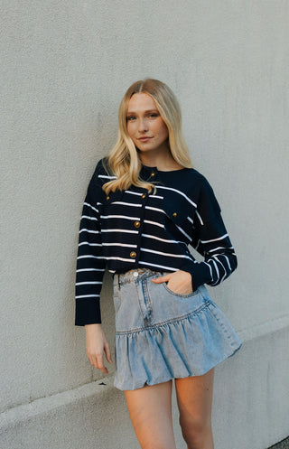 Stripe Cardigan, Navy *final sale*