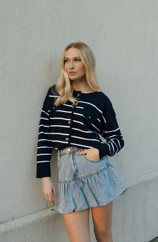 Stripe Cardigan, Navy *final sale*