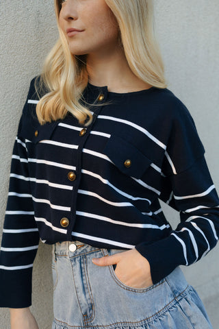 Stripe Cardigan, Navy *final sale*