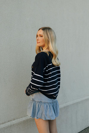 Stripe Cardigan, Navy