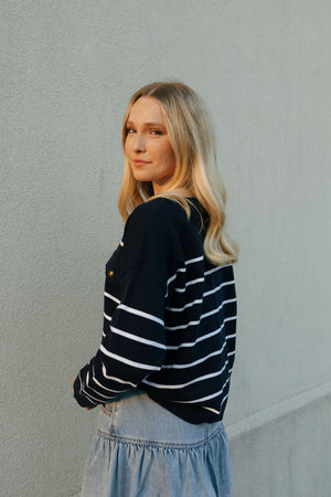 Stripe Cardigan, Navy