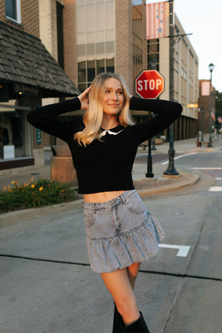 Scalloped Sweater, Black