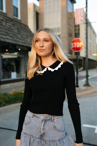 Scalloped Sweater, Black