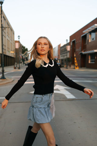 Scalloped Sweater, Black