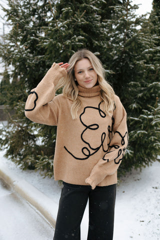 Flower Print Sweater, Mocha