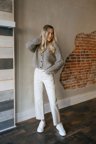 Button Front Cardigan, Latte