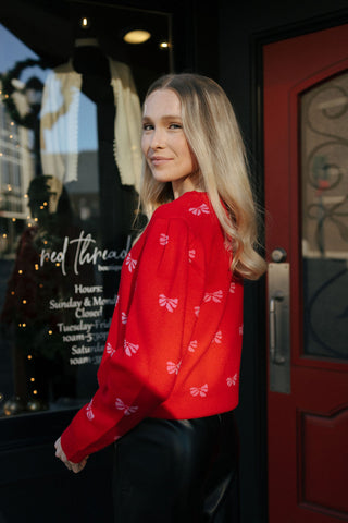 Bow Sweater, Pink/Red