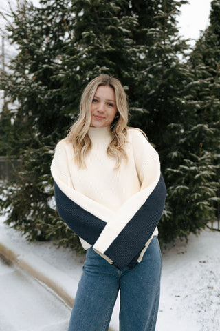 Blocked Sweater, Navy/Ivory