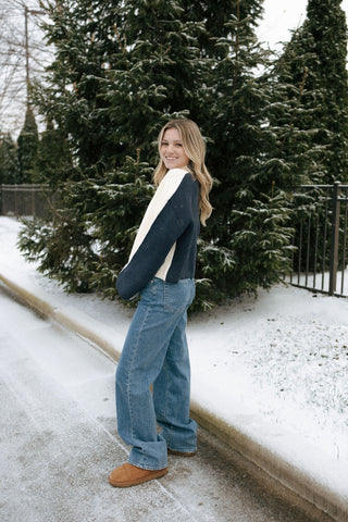 Blocked Sweater, Navy/Ivory