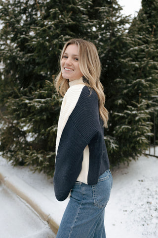 Blocked Sweater, Navy/Ivory