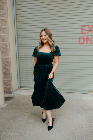 Velvet Corset Dress, Green *final sale