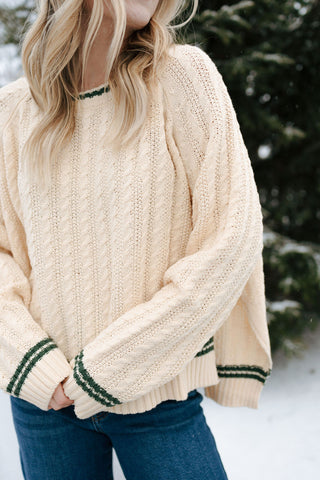 Cable Contrast Sweater, Green