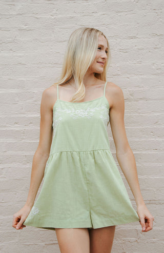 Embroidered Romper, Green *final sale