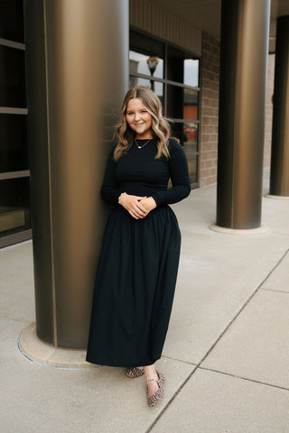 Long Sleeve Maxi Dress, Black