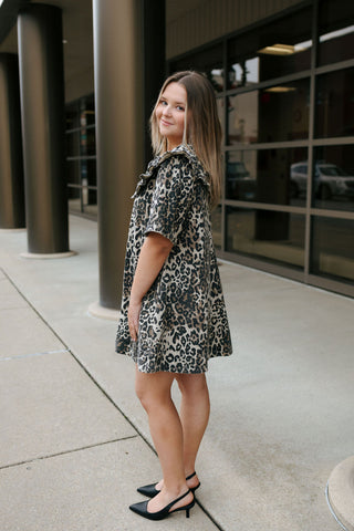 Leopard Collared Mini Dress