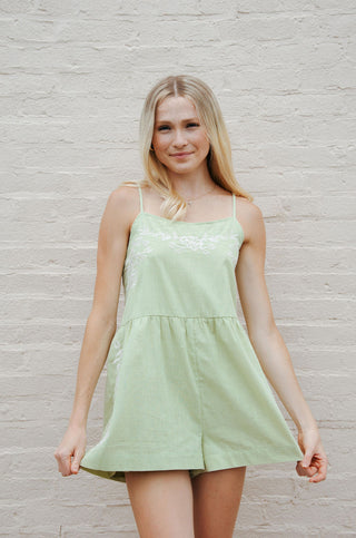 Embroidered Romper, Green *final sale