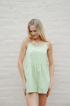 Embroidered Romper, Green