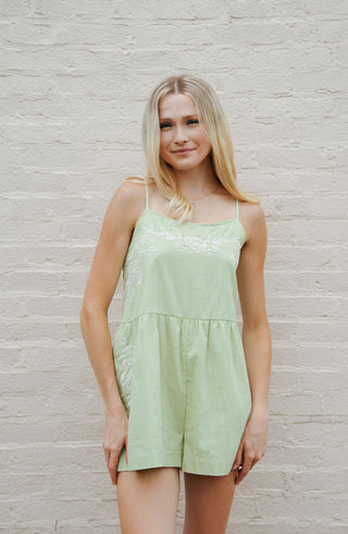 Embroidered Romper, Green *final sale