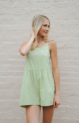 Embroidered Romper, Green *final sale