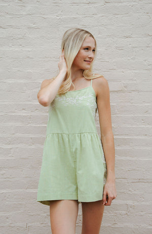 Embroidered Romper, Green