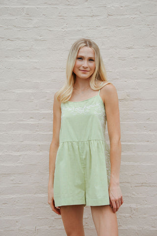 Embroidered Romper, Green *final sale