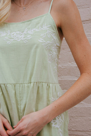 Embroidered Romper, Green *final sale