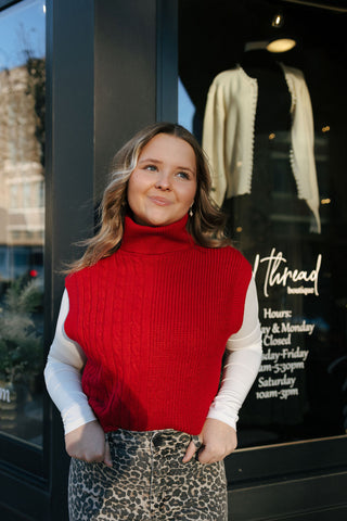 Turtleneck Sleeveless Sweater, Red