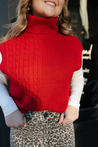 Turtleneck Sleeveless Sweater, Red