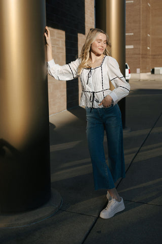 Black Ribbon Top, White