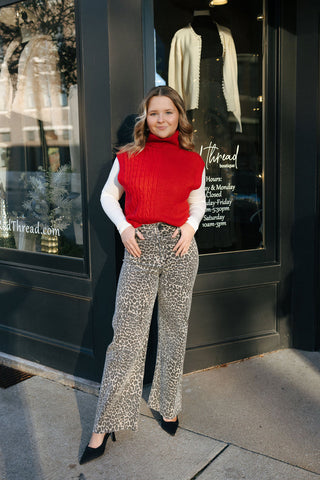 Turtleneck Sleeveless Sweater, Red