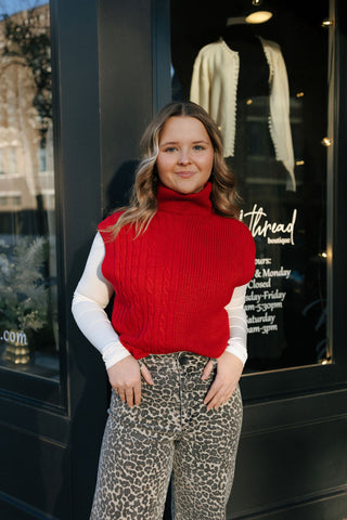 Turtleneck Sleeveless Sweater, Red