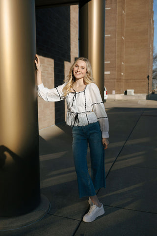 Black Ribbon Top, White