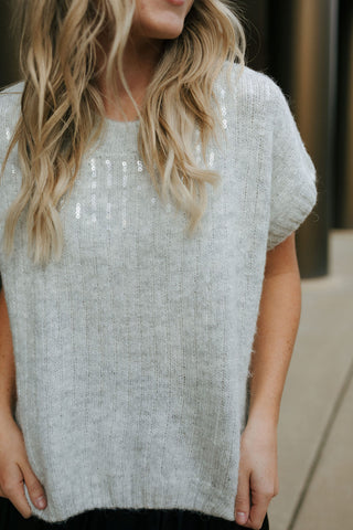 Sequin SS Sweater, Gray