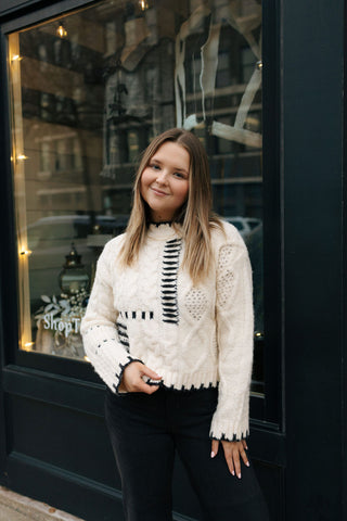 Mixed Cable Sweater, Ivory