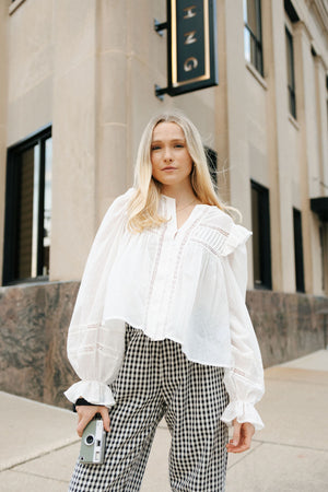 Ruffle Shoulder Top, Off White