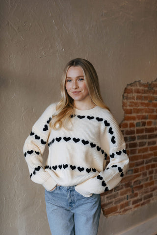 Heart Sweater, Cream/Black *final sale