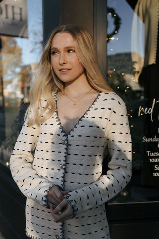 Button Down Cardigan, Cream/Blk