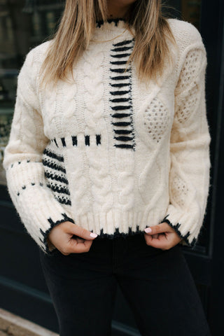 Mixed Cable Sweater, Ivory *final sale