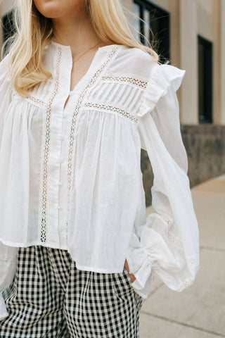 Ruffle Shoulder Top, Off White