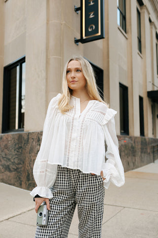 Ruffle Shoulder Top, Off White