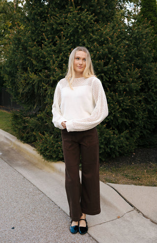 Mesh Top Sweater, Ivory