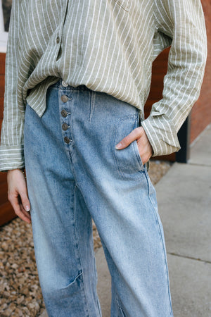 Denim Button Barrel Jeans