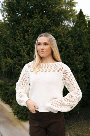 Mesh Top Sweater, Ivory