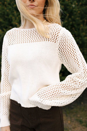 Mesh Top Sweater, Ivory