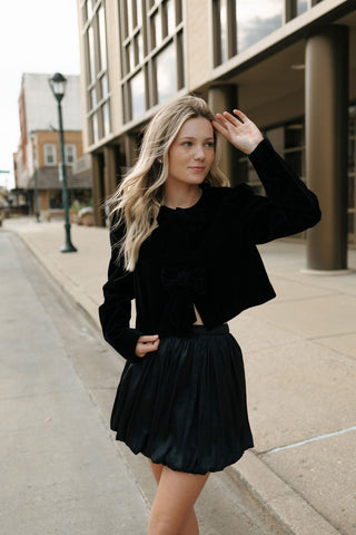 Bow Velvet Shirt, Black *final sale