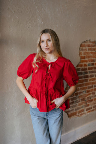 Tie Front Shirt, Red