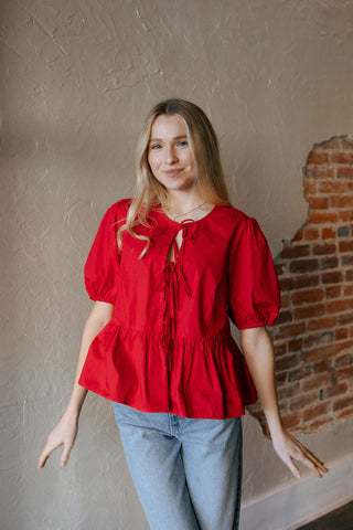 Tie Front Shirt, Red