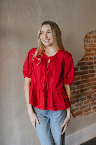 Tie Front Shirt, Red